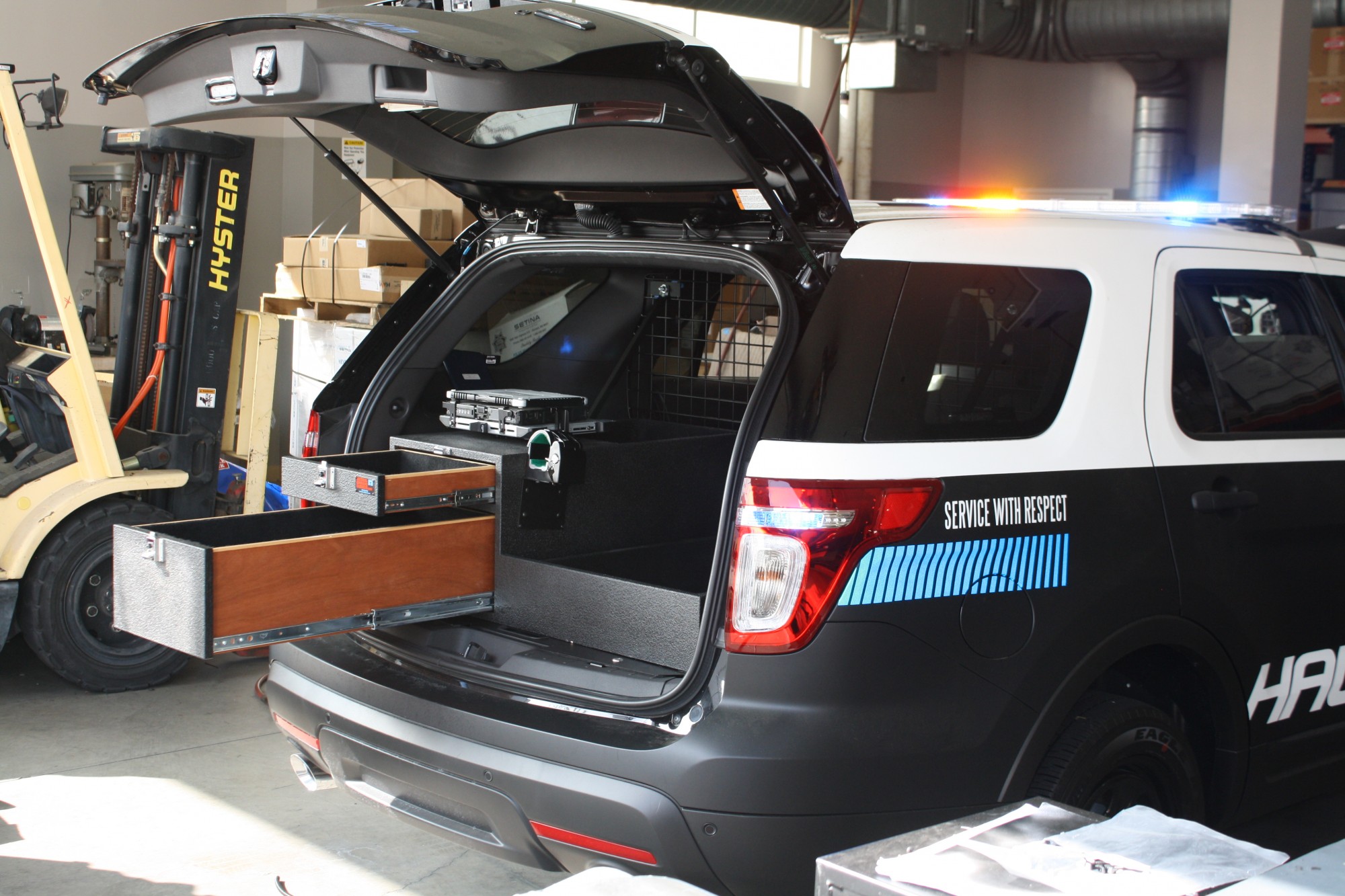 police suv storing guns carpet lined to reduce rattle and noise